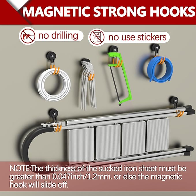 3-H Heavy Duty Magnet Garage Hooks 2 Pack, J Shape Strong Magnetic Hooks - Image 6
