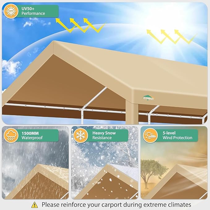 COBIZI 12x20ft Carport Heavy Duty, Portable Car Garage Outdoor Party Tent - Image 4
