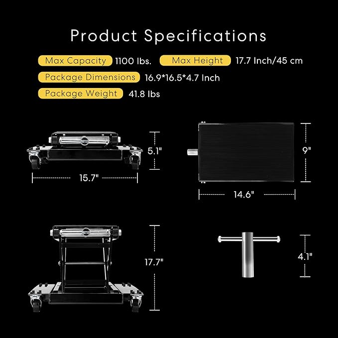 VIVOHOME 1100 Lbs Steel Wide Deck Motorcycle Lift ATV Scissor Lift Jack - Image 6