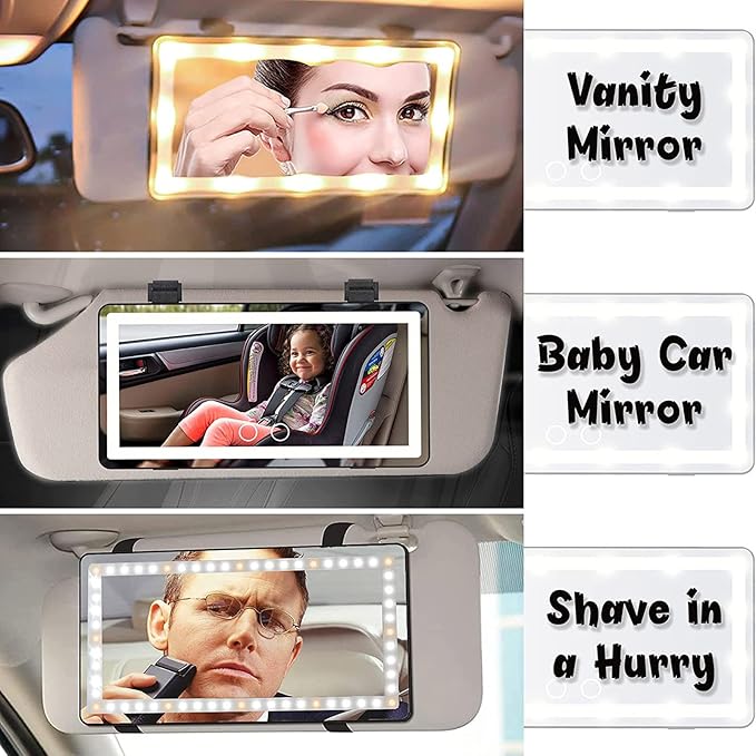 Car Visor Vanity Mirror with Rechargeable LED Lights, 3 Light Modes & Dimmable - Image 4