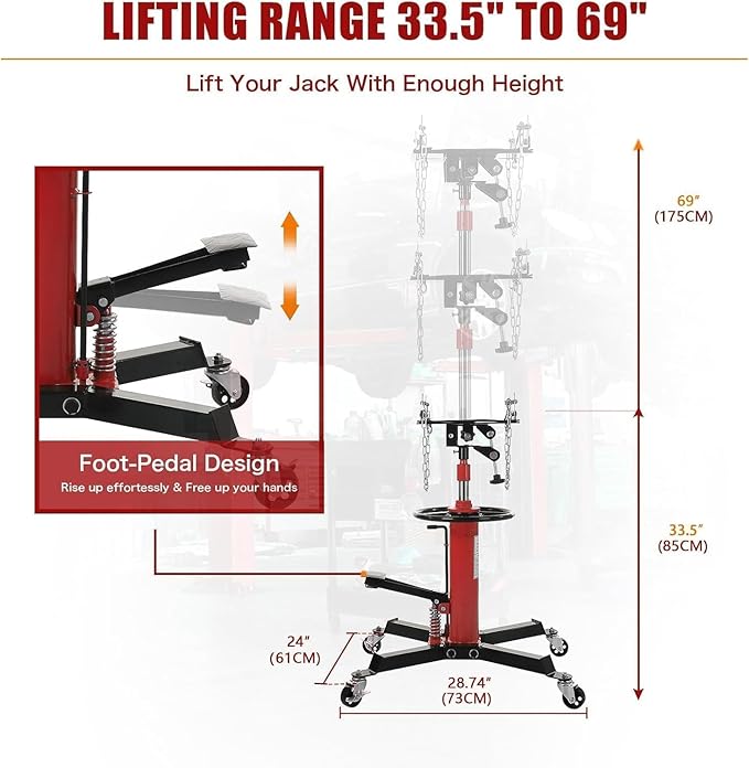 Transmission Jack 1322 LBS Hydraulic Telescoping 2-Stage Lift Jack Stand - Image 2