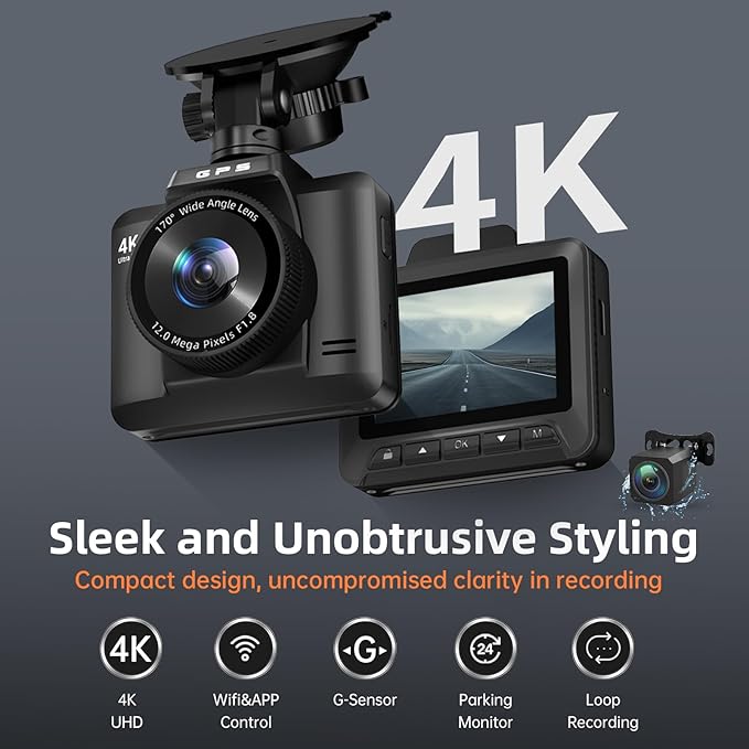 Dash Cam Front and Rear, Ecomoment 4K+1080P Dual Dash Camera - Image 2