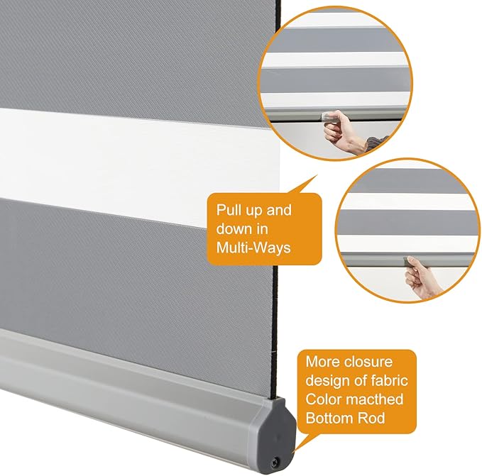 Persilux Cordless Zebra Blinds Dual Layer Fabric, Privacy Window Blinds - Image 3