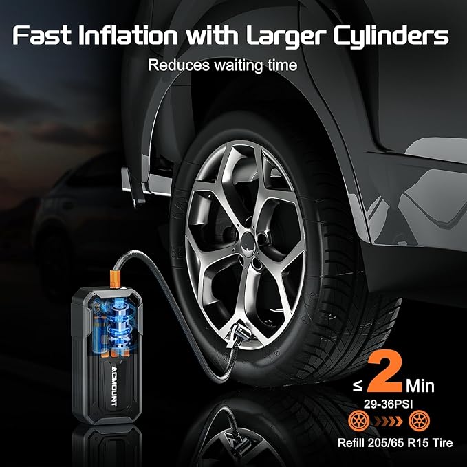 Tire Inflator Portable Air Compressor, 160PSI 10000mAH, 3X Faster Cordless Air - Image 2