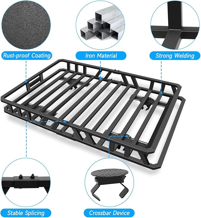 NIHAO 60"x36"x5" Heavy Duty Roof Rack Cargo Carrier, Universal Car Top Luggage - Image 3