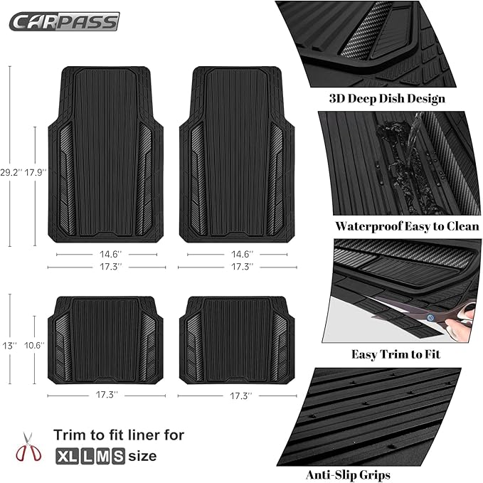 CAR PASS Heavy Duty Rubber Car Mats Metallic, Aluminum Film All Weather Floor - Image 4
