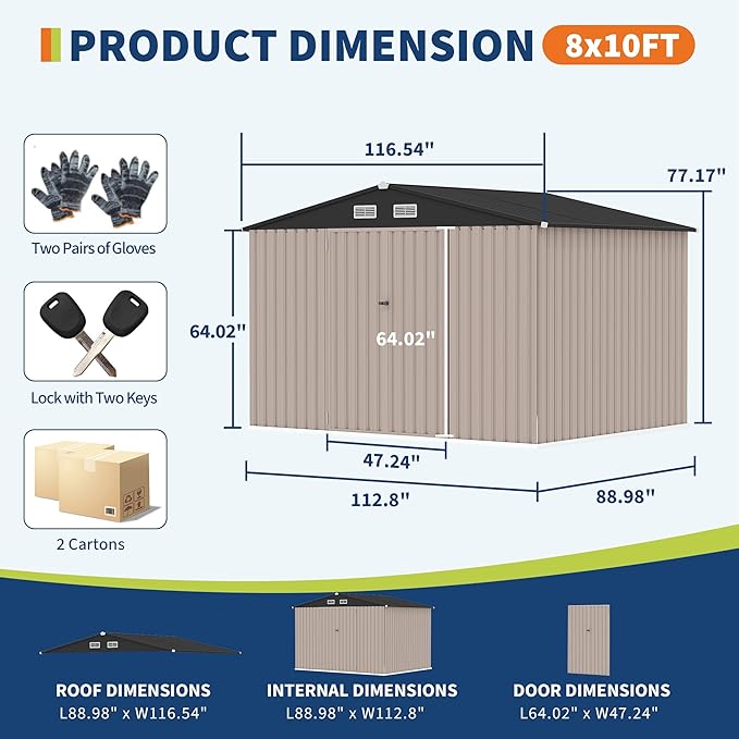 8x10 FT Metal Storage Sheds Outdoor - Image 2