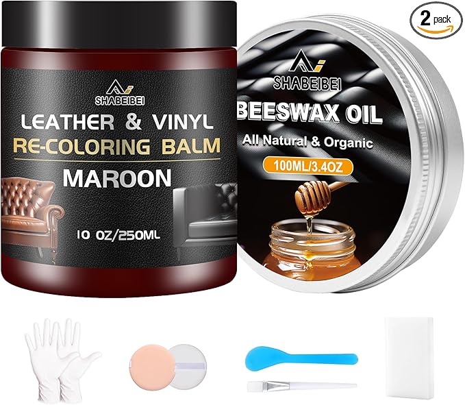 Leather Repair Kit Recoloring Balm Cleaner Conditioner Waterproof Beeswax Oil by SHABEIBEI
