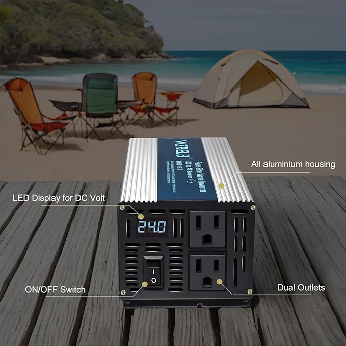 WZRELB 1200W Pure Sine Wave Inverter 24V DC to 110V 120V AC, Car Power Inverter - Image 2
