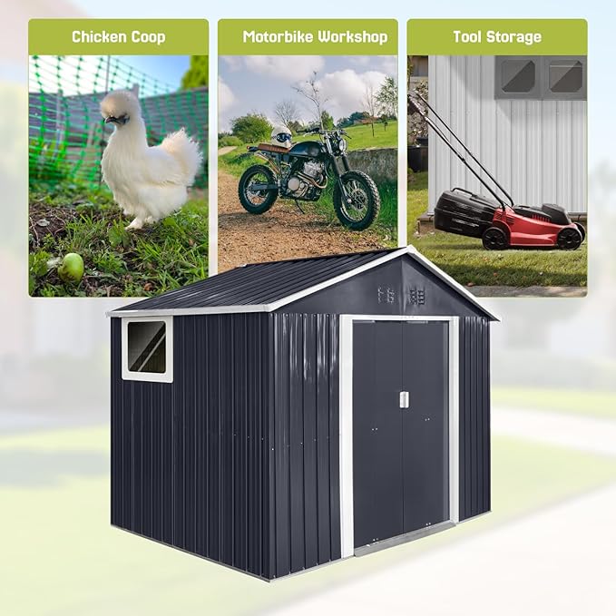 9.1' x 6.4' Outdoor Storage Shed, Sturdy Metal Building w/Windows & Lockable - Image 5