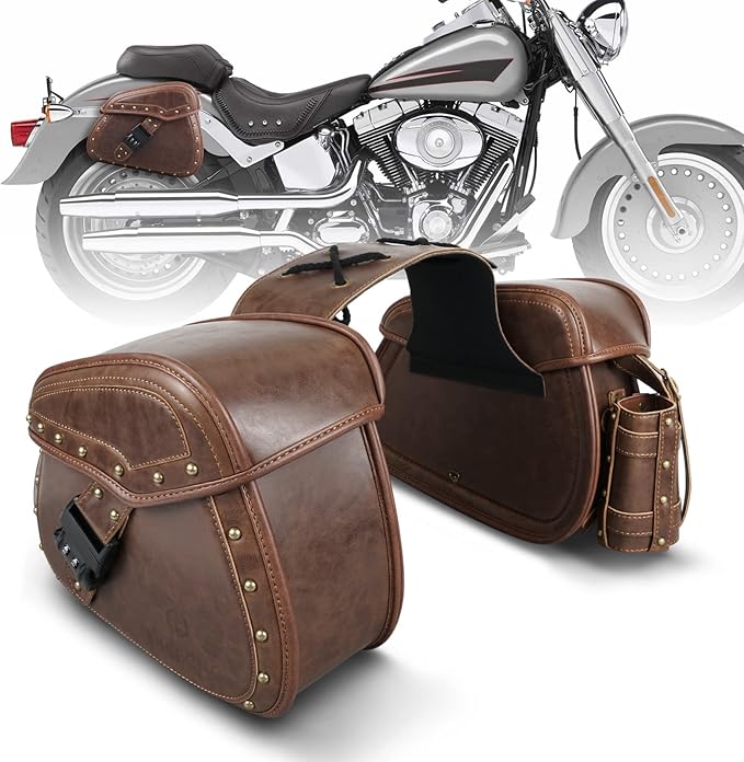 NICECNC Motorcycle Saddle Bags, PU leather Motorcycle Saddlebags, Reinforced by Nicecnc