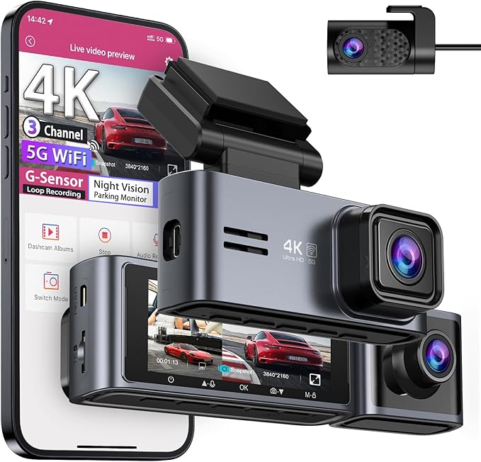 OMBAR Dash Cam 5G WiFi GPS, 3 Channel Dash Cam Front and Rear Inside by OMBAR