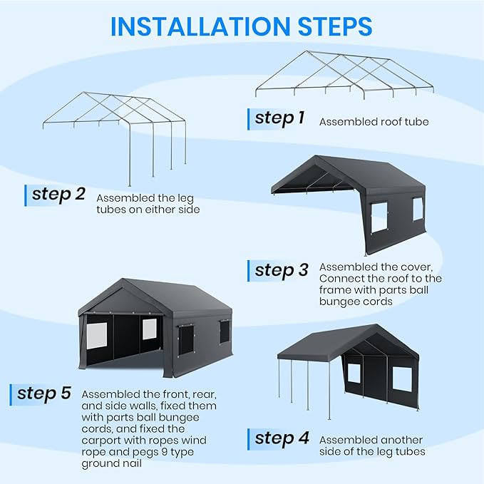 Carport 10x20 FT Heavy Duty, Outdoor Portable Garage - Image 8