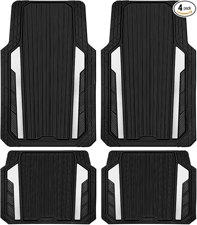 CAR PASS Heavy Duty Rubber Car Mats Metallic, Aluminum Film All Weather Floor by CARPASS