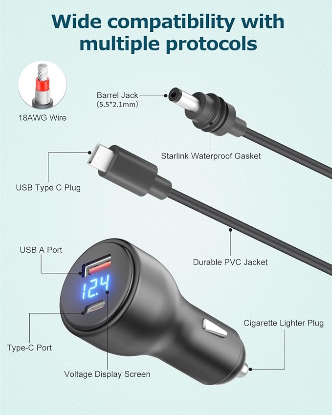 Starlink Mini USB C Power Cable 5.9FT 3 in 1 Starlink Mini Car Adapter DC Power - Image 5