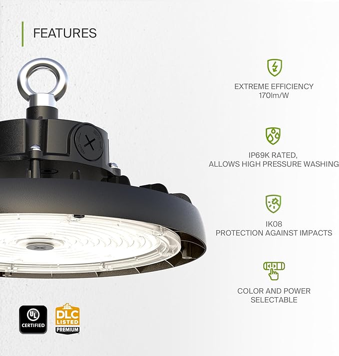 ASD LED High Bay UFO Light Fixture, Commercial Shop Lighting | 3CCT, IP69K - Image 3