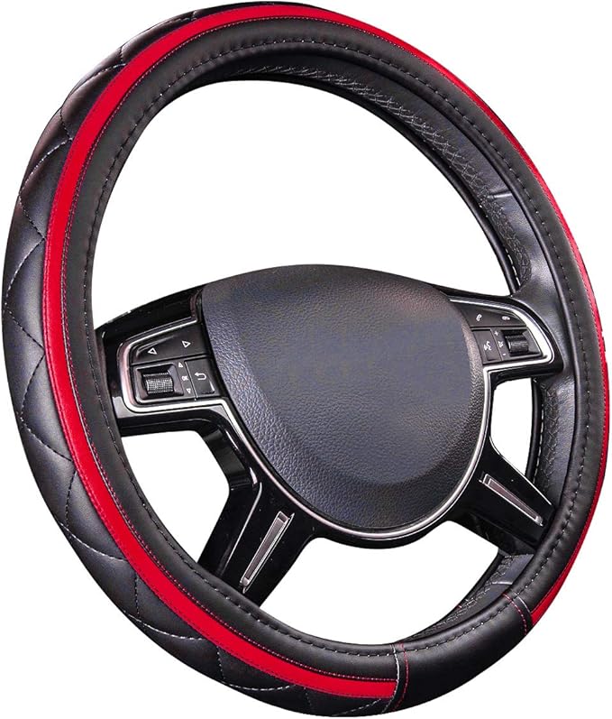 CAR PASS Sporty Quilting Leather Universal Fit Steering Wheel Cover, Fit - Image 2