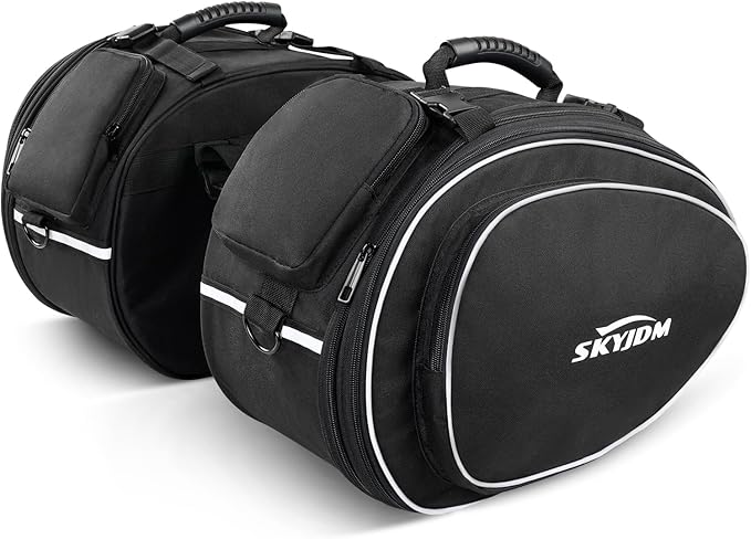 Motorcycle Saddlebags with Protective Cover, Large Capacity Extendable Saddle by SKYJDM