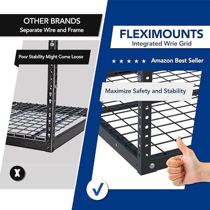 FLEXIMOUNTS 4x8 Overhead Metal Garage Storage Rack w/Hooks Adjustable Ceiling - Image 6