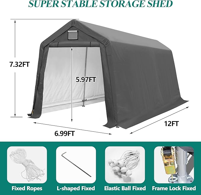 7' x 12' Outdoor Storage Shed- Heavy Duty Storage Shelter Tent - Image 2