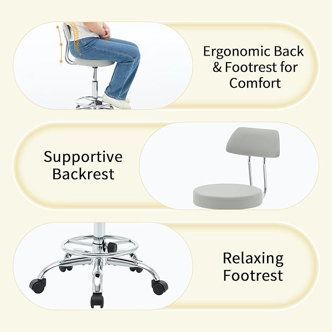 Rolling Massage Chair, Height Adjustable Salon Stool - Image 5