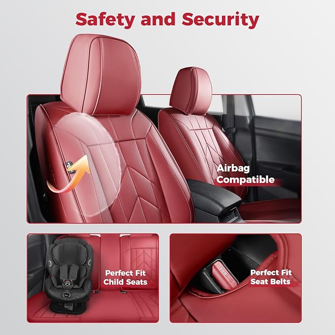 Wine Red Car Seat Covers Full Set - Image 4