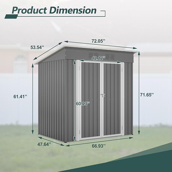 6 x 4 FT Outdoor Storage Metal Shed, Bike Garden Tool Shed - Image 8