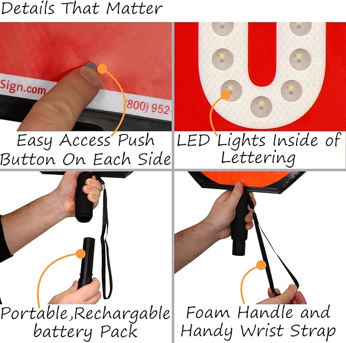 SmartSign 24" LED Stop/Slow Paddle, Rechargeable Battery & Charger, 2-Sided - Image 6