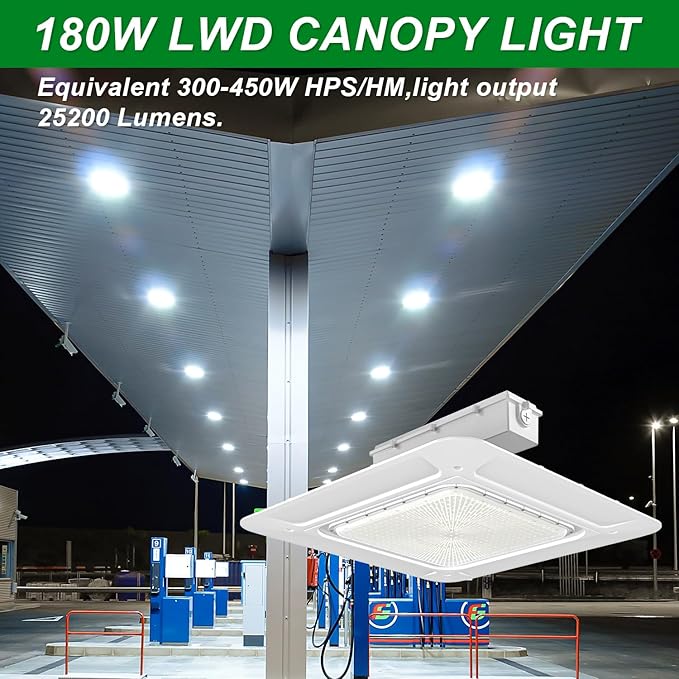 OSTEK LED Gas Station Canopy Light, 180W Carport Ceiling Light 5700K, Outdoor - Image 6