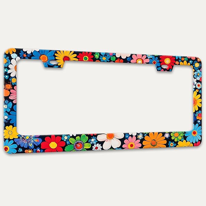 Colorful Flowers Print License Plate Frame Beautiful Floral License Plate - Image 7