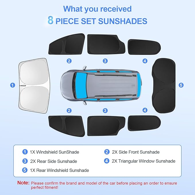8pcs Car Window Shades for Chrysler Pacifica 2017-2025 Accessories, Windshield - Image 7