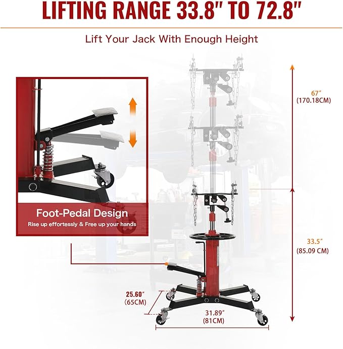Hydraulic Transmission Jack 1100 Lbs Capacity 33.8"-72.8" Lifting Height 2 - Image 4