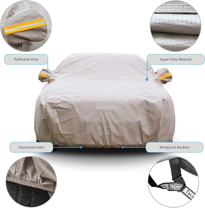Tecoom Thick Shell Car Cover Super Breathable-Waterproof Windproof Snow Sun - Image 3