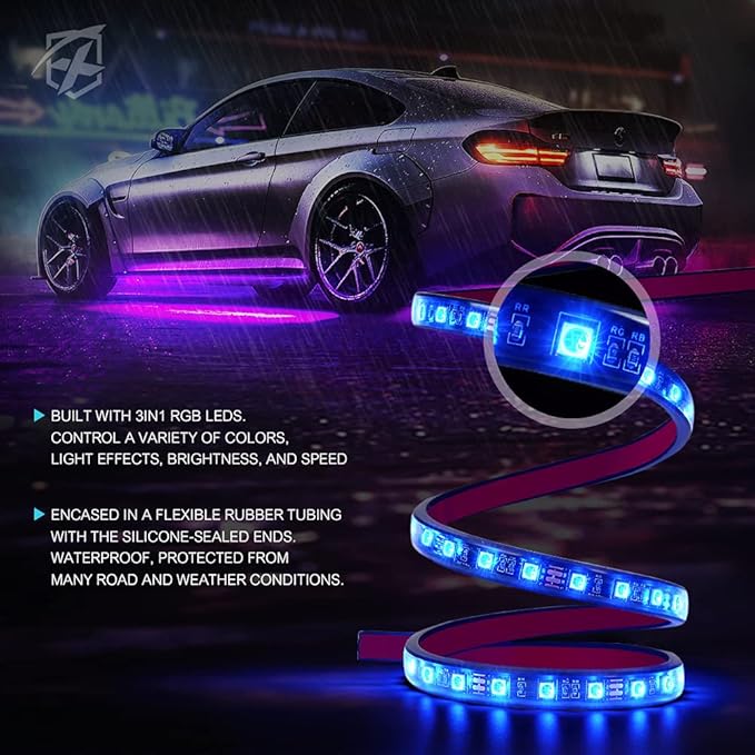 Xprite 8Pcs Car RGB LED Strip Lights, Exterior Underglow & Interior Bluetooth - Image 2