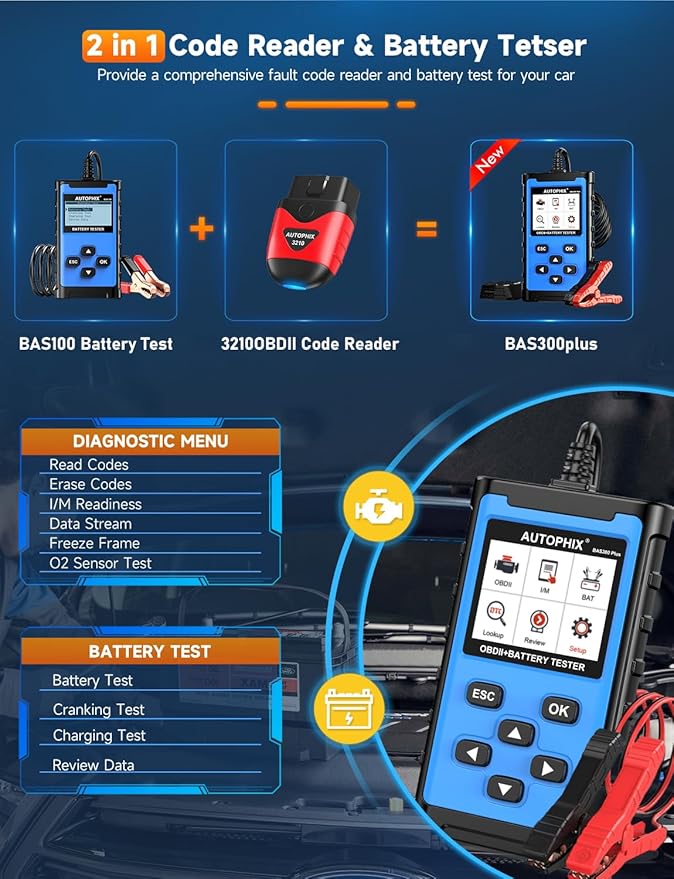 AUTOPHIX BAS300 Plus OBD2 Scanner & Battery Tester, 2-in-1 Car Diagnostic Tool - Image 2