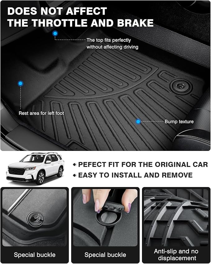 Powerty Floor Mats for 2023 2024 2025 Honda Pilot Accessories All Weather Floor - Image 4