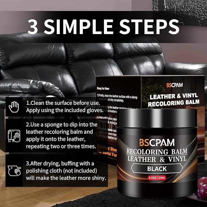 Black Leather Recoloring Balm, Leather Couch Scratch/Stain Remover, Leather - Image 5