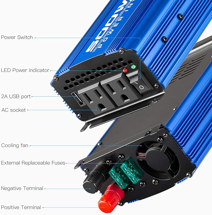 500W Car Power Inverter DC 12V to AC 110V Adapter - Image 2