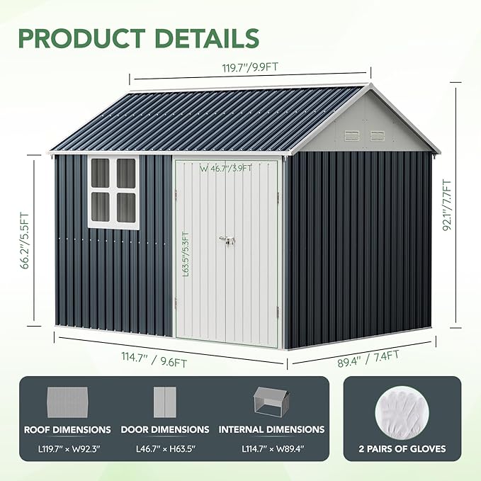 10X8FT Outdoor Steel Storage Shed - Image 4