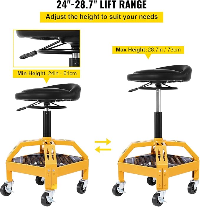 VEVOR Rolling Garage Stool, 300LBS Capacity, Adjustable Height from 24 in to - Image 5