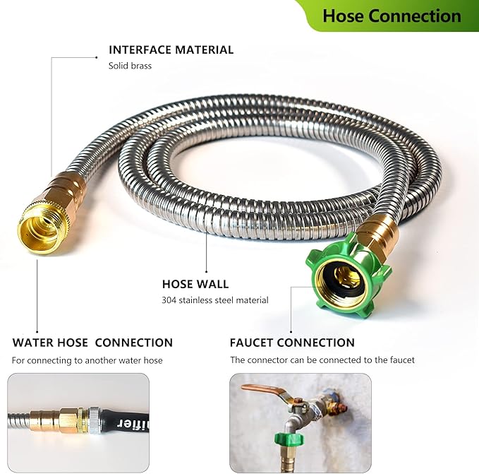 Metal Short Garden Hose 3 ft, Stainless Steel Hose Leader, Small Water Hose - Image 2