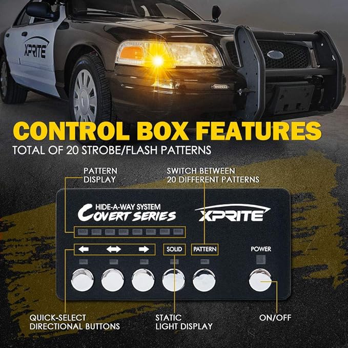 Xprite Amber LED Hideaway Strobe Lights Kit 20 Flashing Patterns w/Control - Image 4