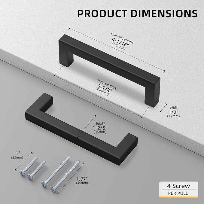 goldenwarm 35 Pack 3.5 INCH Black Square Bar Cabinet Pull - Image 2