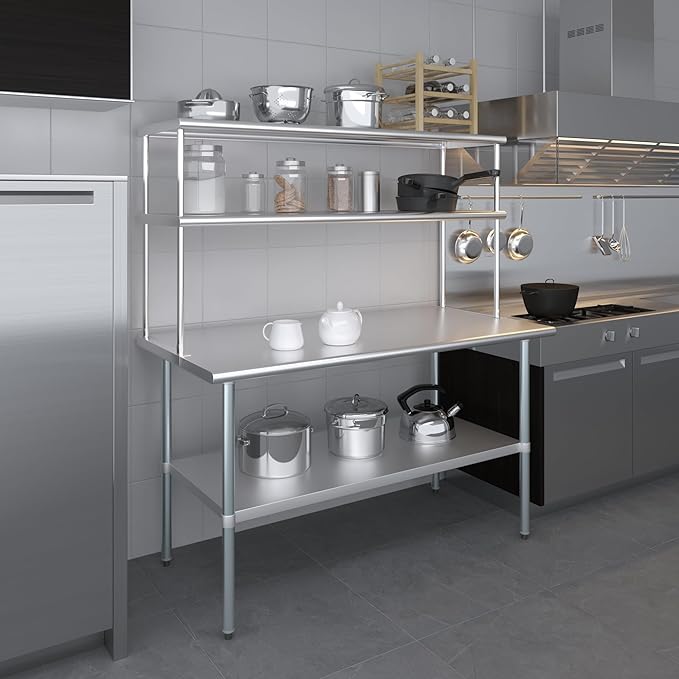 Amgood Stainless Steel Work Table Double Tier Overshelf | Metal Kitchen Prep - Image 8