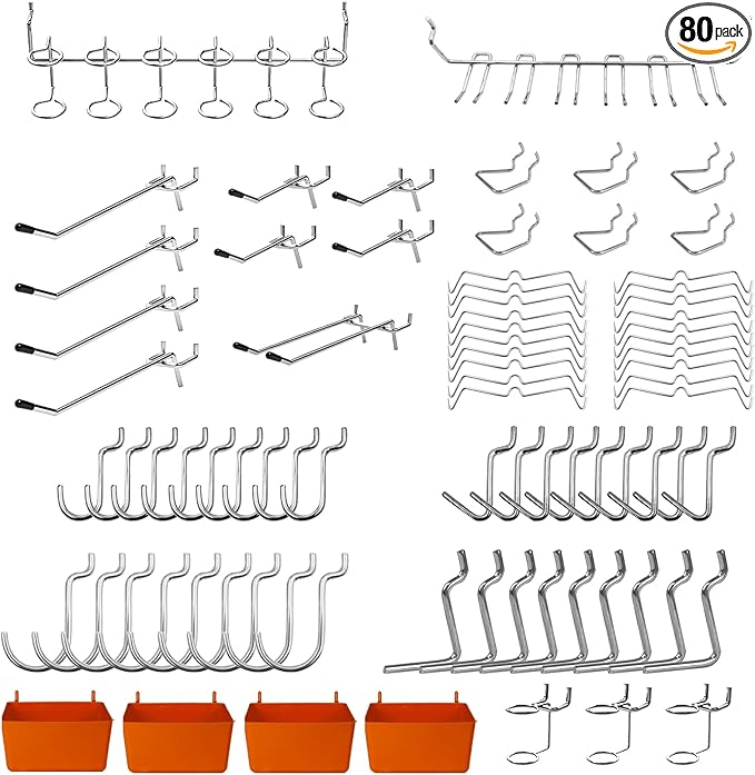 C&T 80 Piece Pegboard Hooks Assortment Kit, Pegboard Accessories Organizer Set by CT