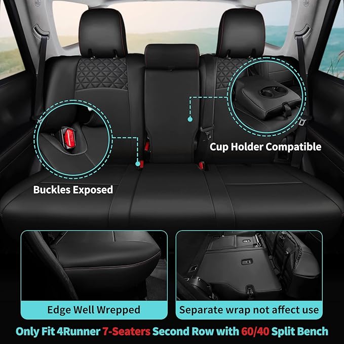 Seat Covers for Toyota 4Runner 2011-2024, Faux Leather Car Seat Cover Full Set - Image 3