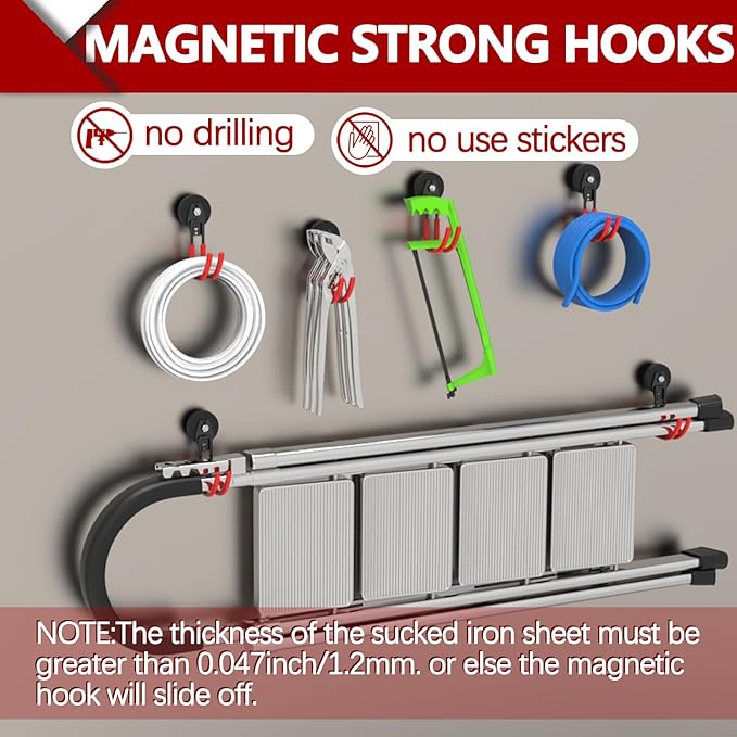 3-H Heavy Duty Magnet Garage Hooks 4 Pack, J Shape Strong Magnetic Hooks - Image 6