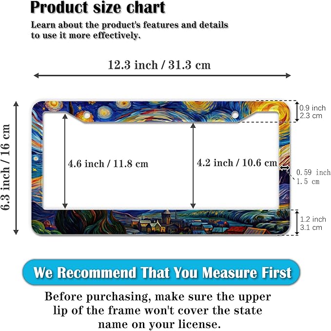 License Plate Frame Multicolor License Plate Holder The Starry Night Universal - Image 2
