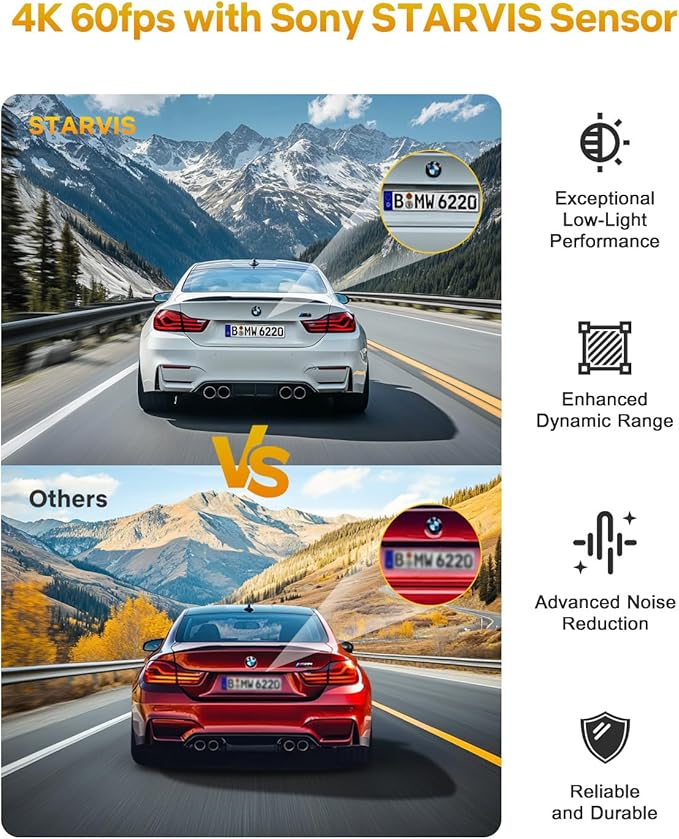 GKU Dash Cam Front and Rear, 4K 60fps＋2.5K Dashcam, STARVIS Sensor, 5G WiFi GPS - Image 3