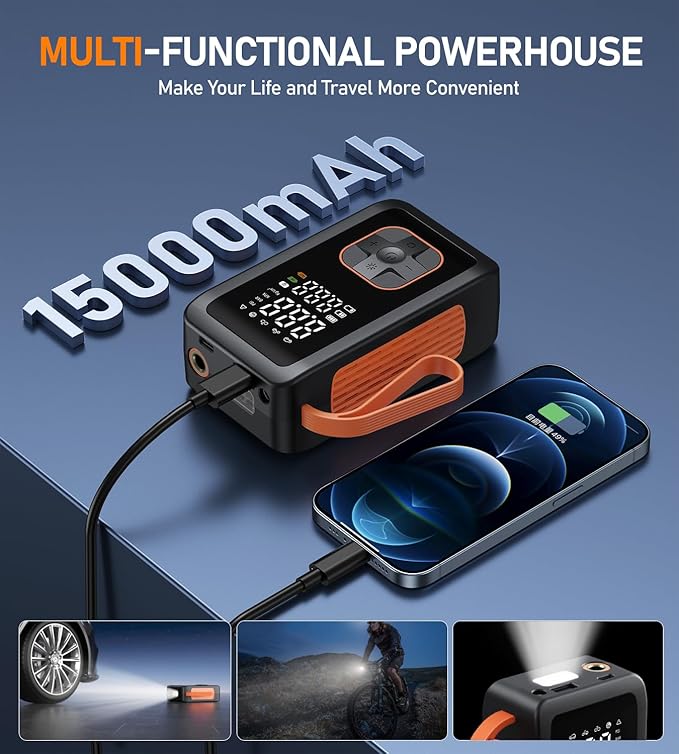 Tire Inflator Portable Air Compressor, 180PSI & 15000mAh Cordless Air Pump - Image 5